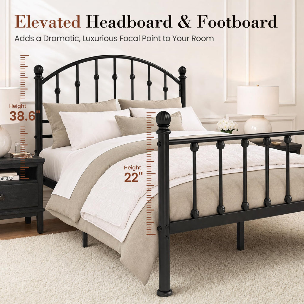 Full Size Metal Bed Frame with Tall Headboard R573
