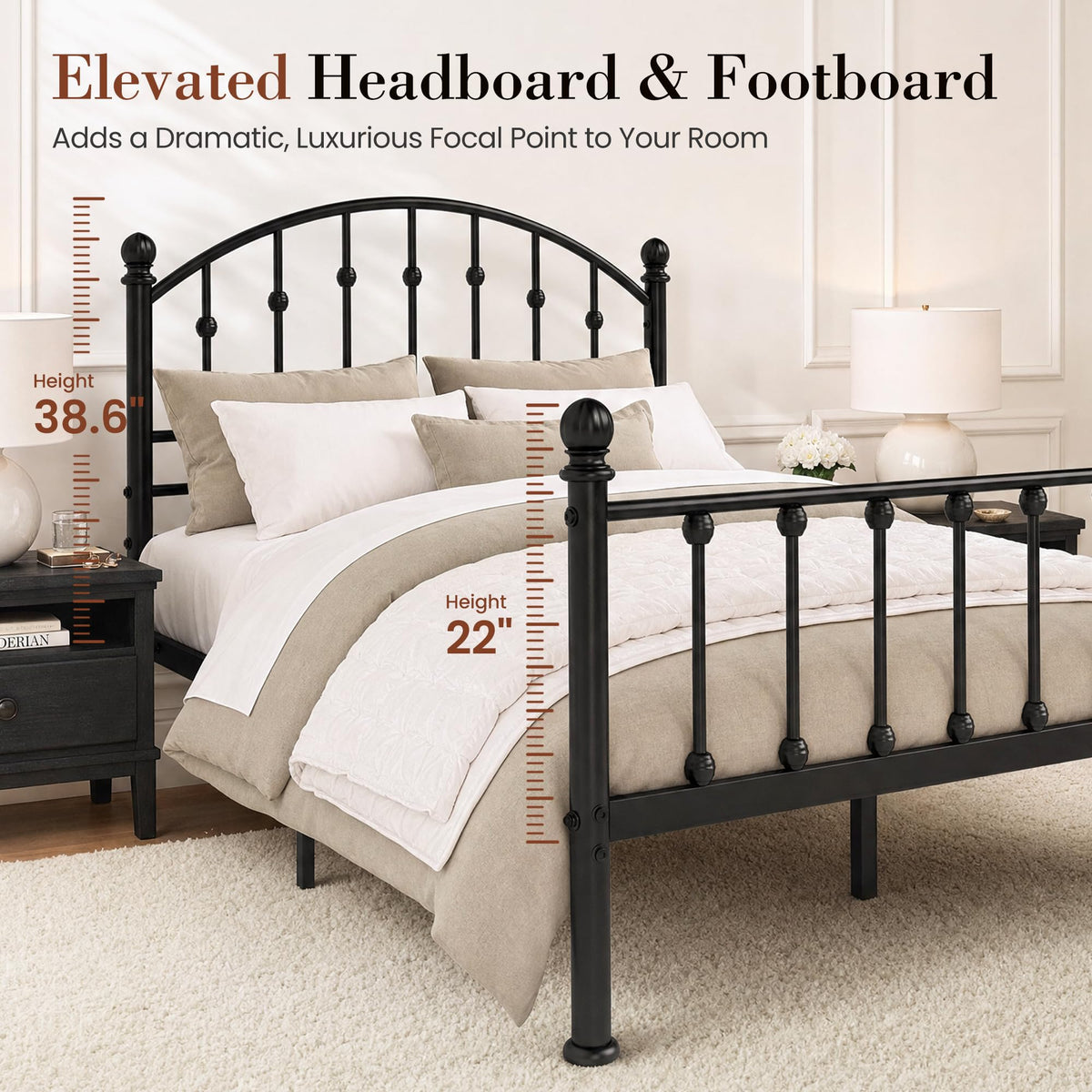 Full Size Metal Bed Frame with Tall Headboard R573