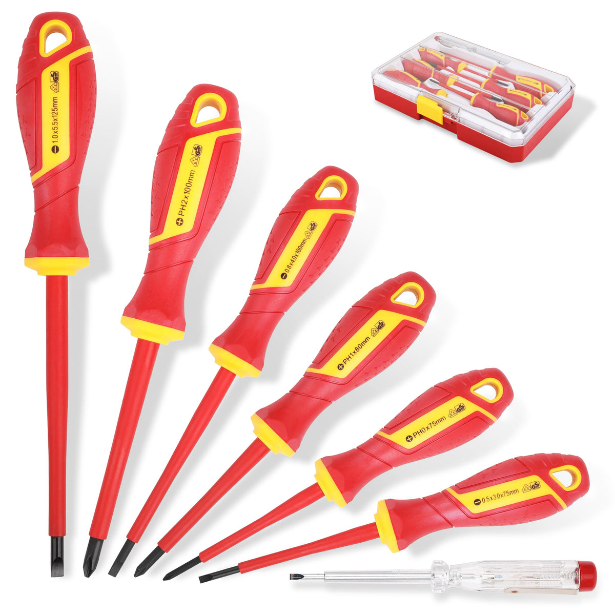 7 Piece VDE Insulated Screwdriver Set with Voltage Tester D586284