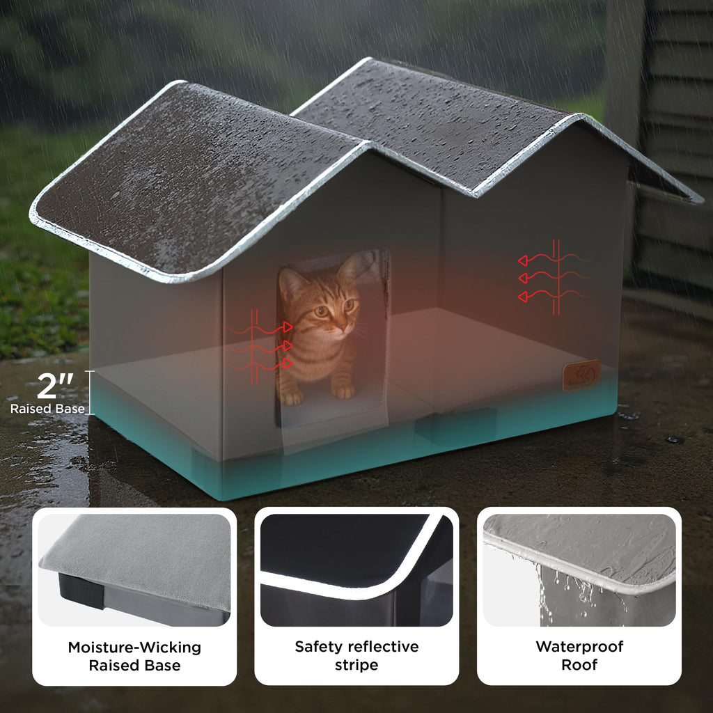 Weatherproof Outdoor Cat House with Raised Base U450353