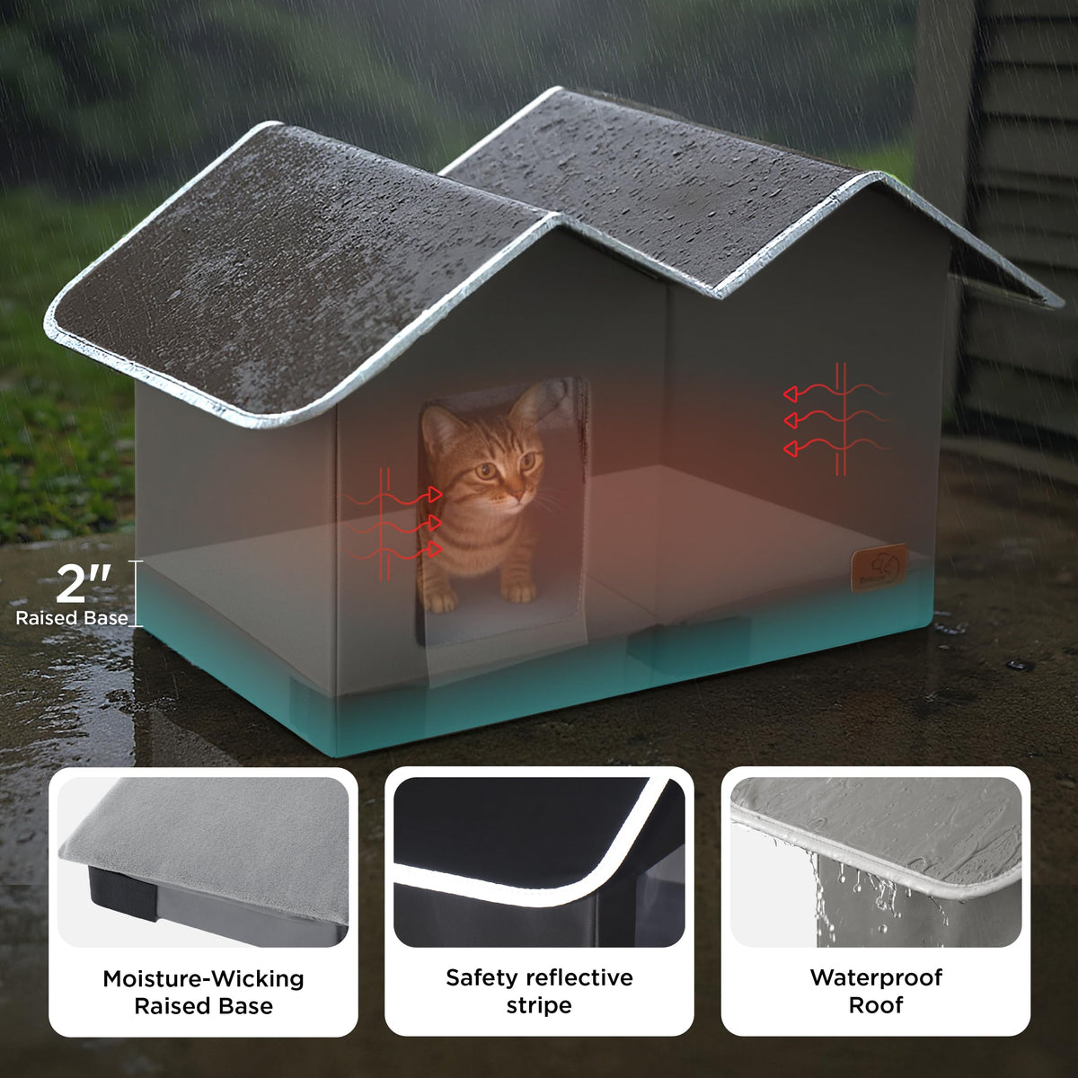 Weatherproof Outdoor Cat House with Raised Base U450353
