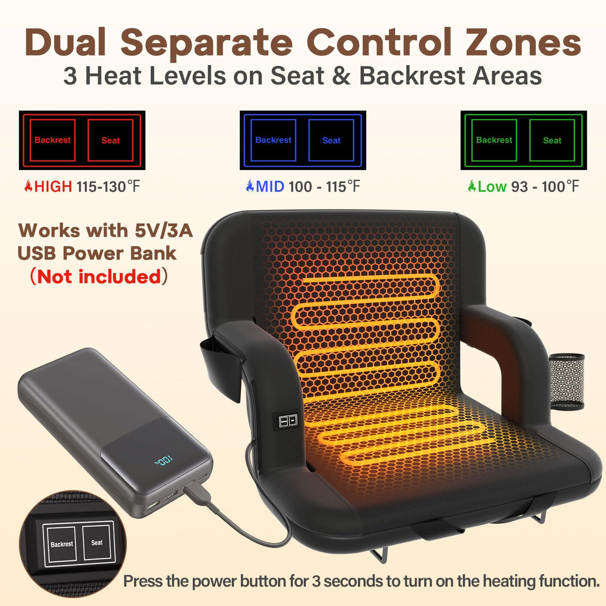 Heated Stadium Seat with Back Support D864
