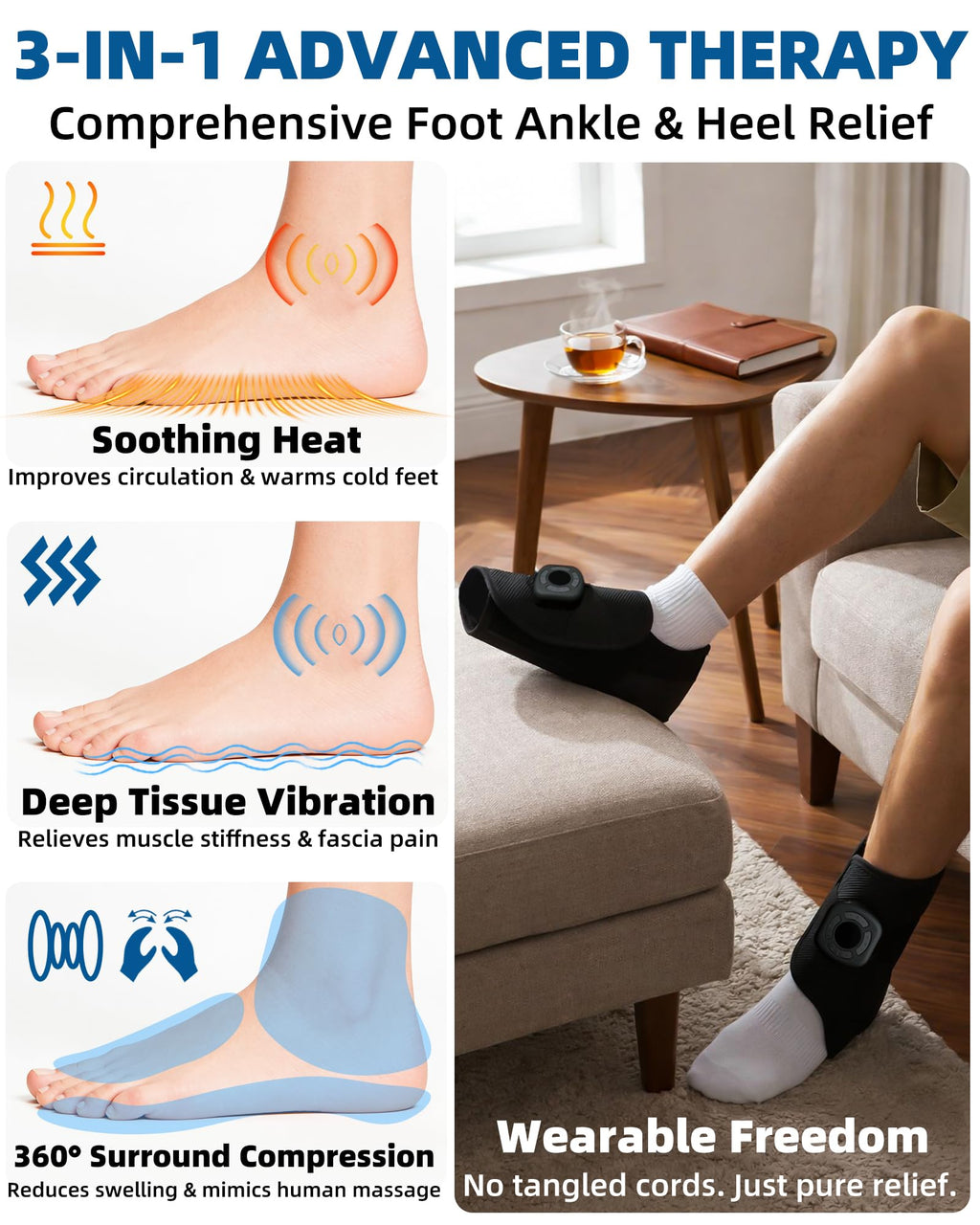 Cordless Air Compression Foot & Ankle Massager with Heat & Vibration M104
