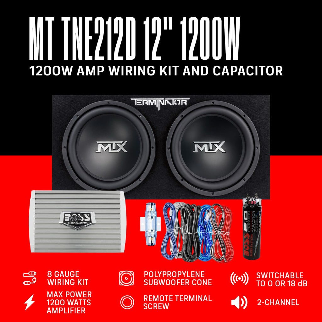 Dual 12" Subwoofer Box with Amp, Wiring Kit, & Capacitor V642
