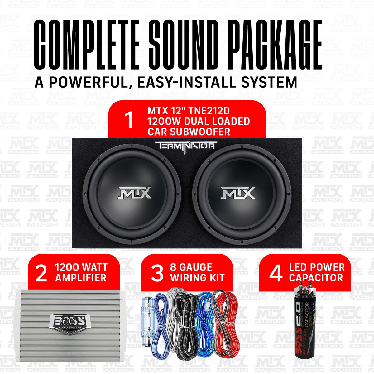 Dual 12" Subwoofer Box with Amp, Wiring Kit, & Capacitor V642