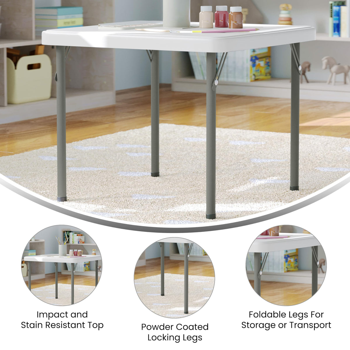 Kids 24x24 in Plastic Locking Folding Table W2271