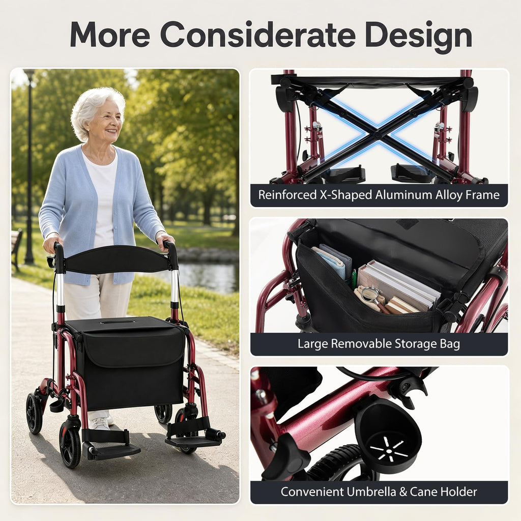 Foldable Rollator Walker 4 Wheel Transport Chair G449