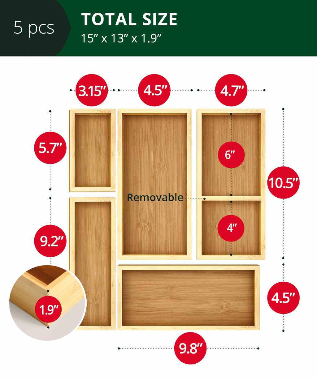 5-Piece Bamboo Drawer Organizer Set L13075