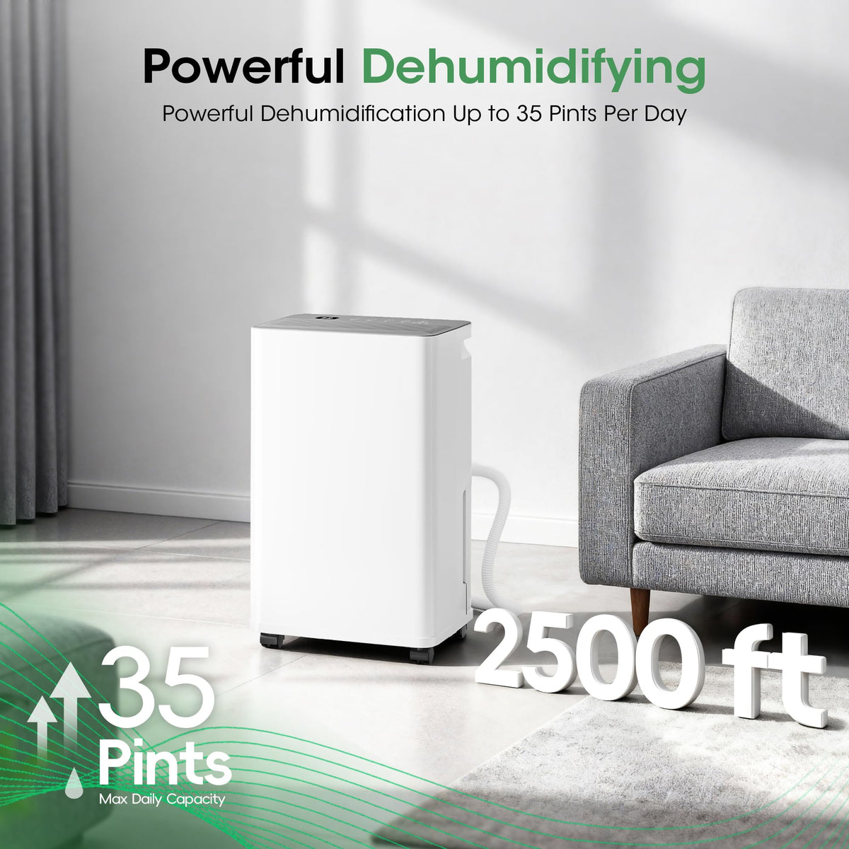 2500 sq.ft 35 Pint Dehumidifier with Drain Hose Y967