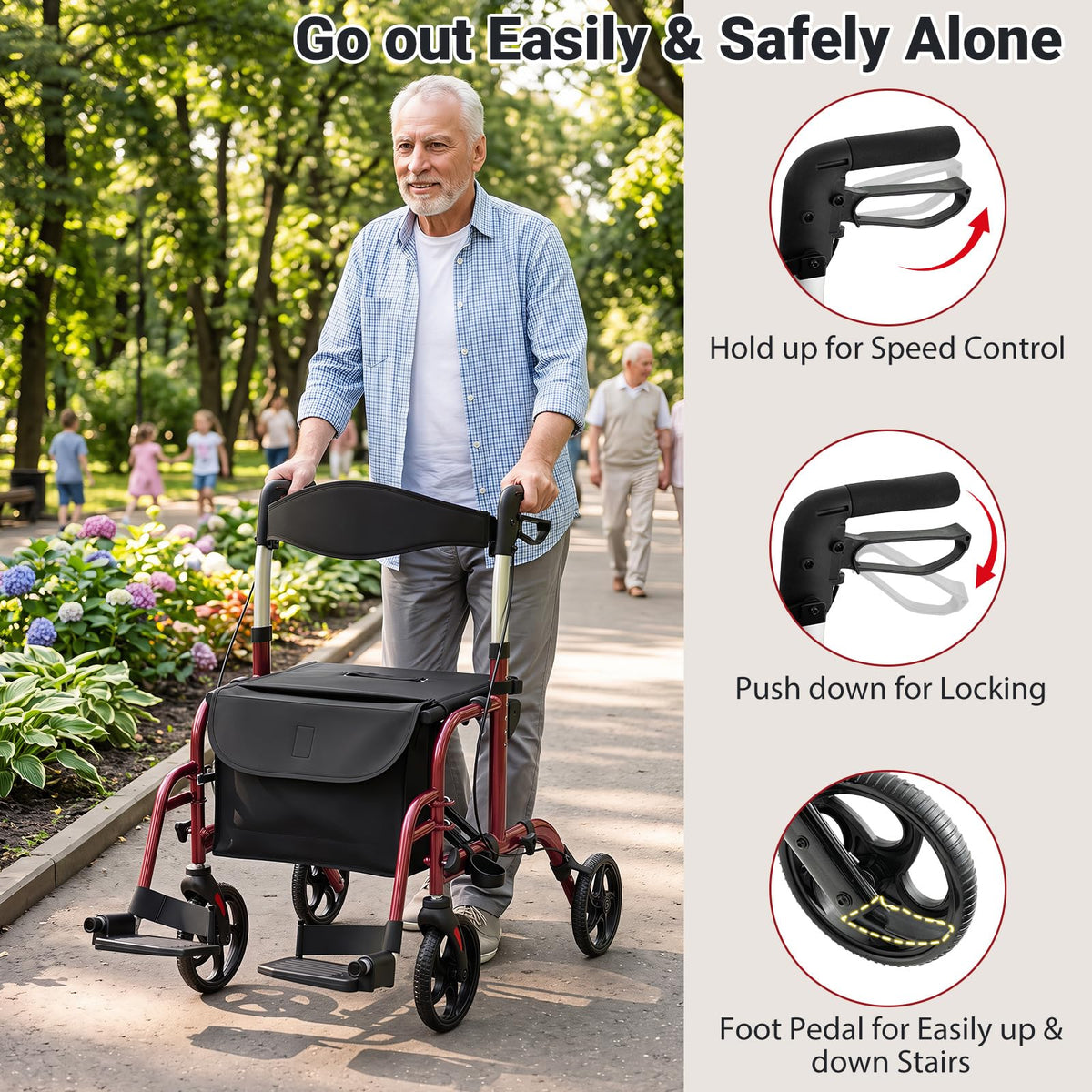 Foldable Rollator Walker 4 Wheel Transport Chair G449