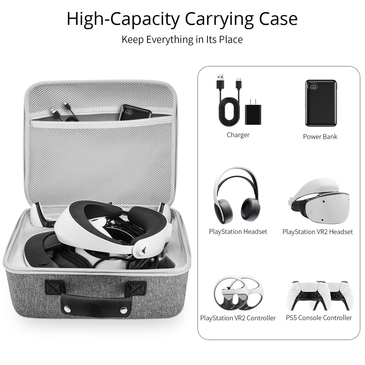 Grey Portable Hard Case for Gaming Headset and Touch Controllers O2213