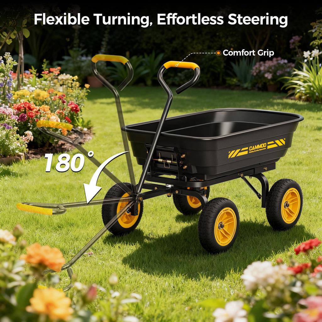 10-in No-Flat Tires 600lb Garden Dump Cart 4 Cu.Ft Wheelbarrow Black K98492