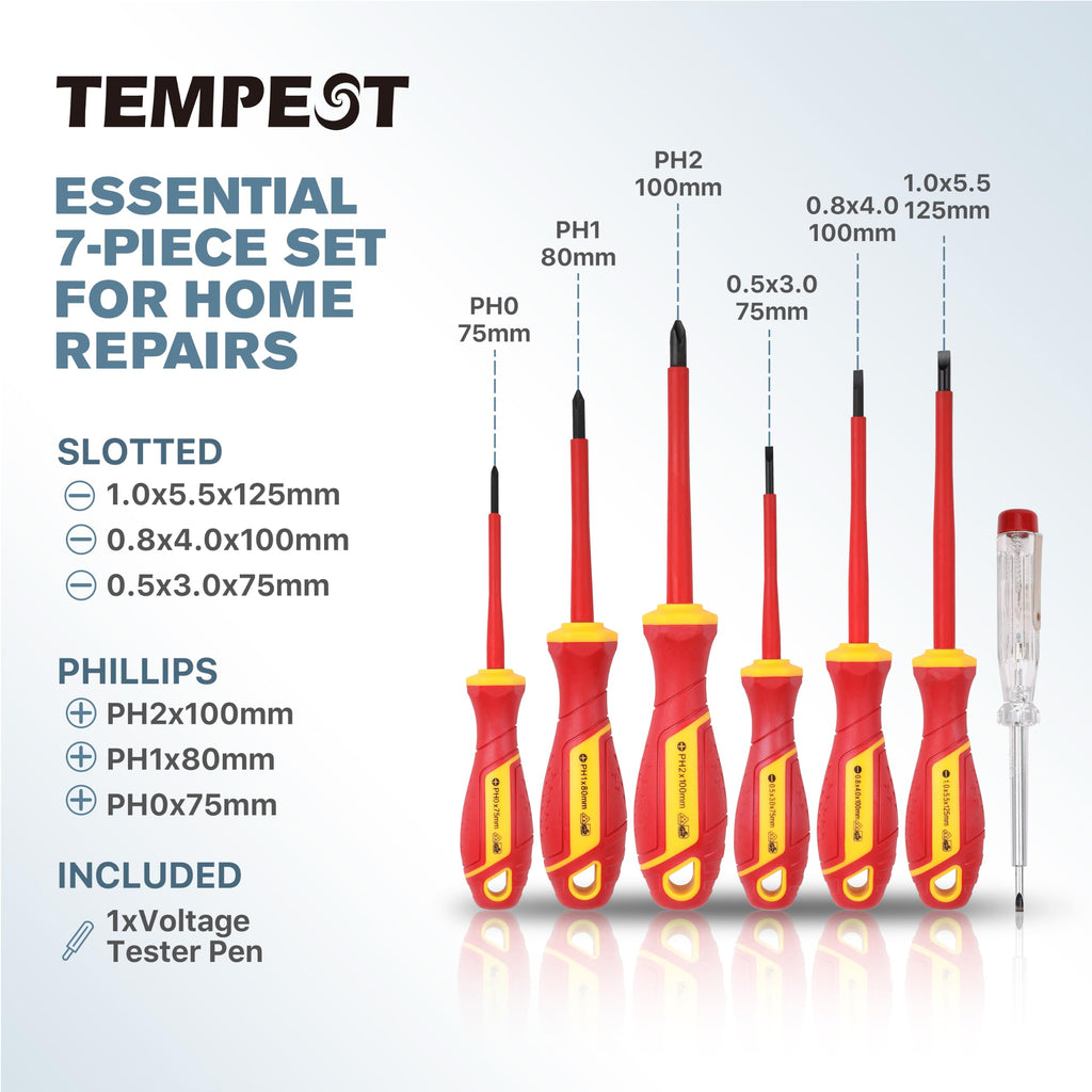 7 Piece VDE Insulated Screwdriver Set with Voltage Tester D586284