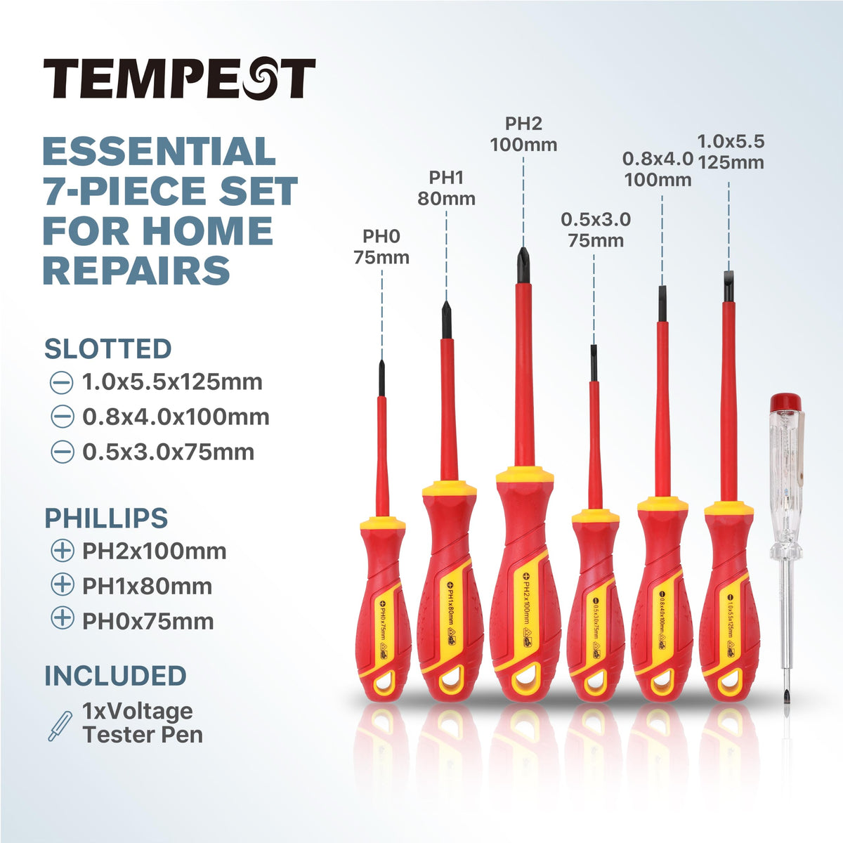 7 Piece VDE Insulated Screwdriver Set with Voltage Tester D586284