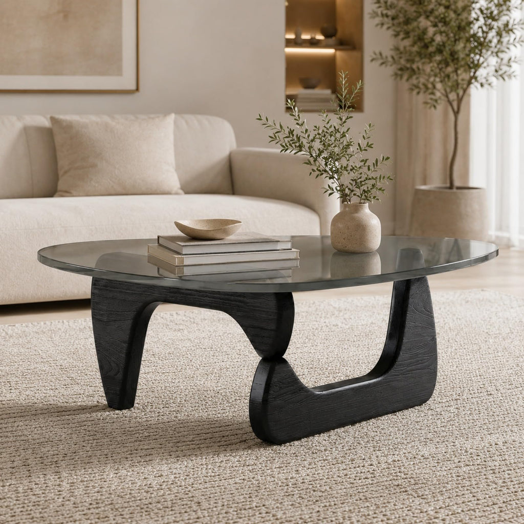 Glass Coffee Table with Wood Grain Base K2953