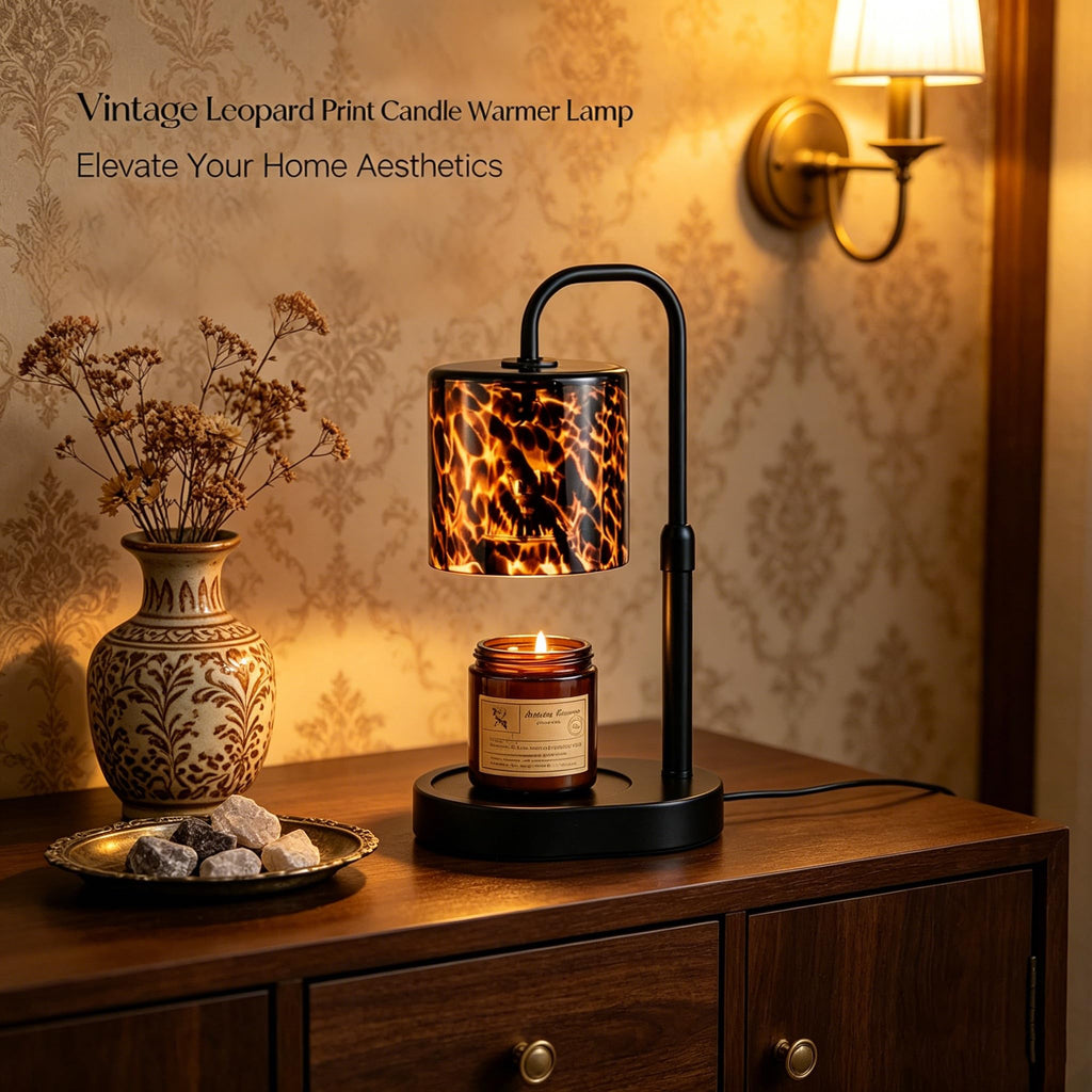 Black Leopard Print Candle Warmer Lamp with Timer W7916