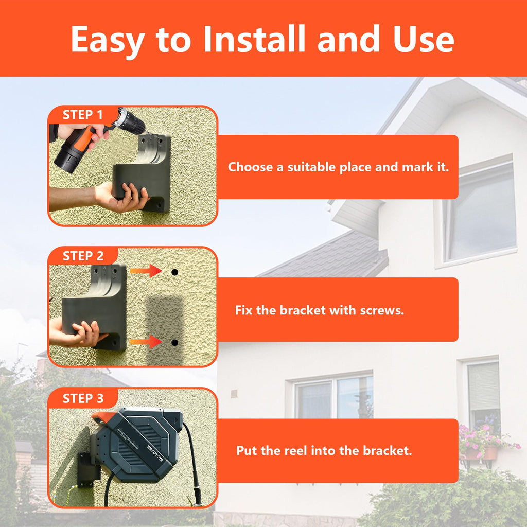Retractable Garden Hose Reel, 5/8 in x100 ft Heavy Duty Wall Mount K5516