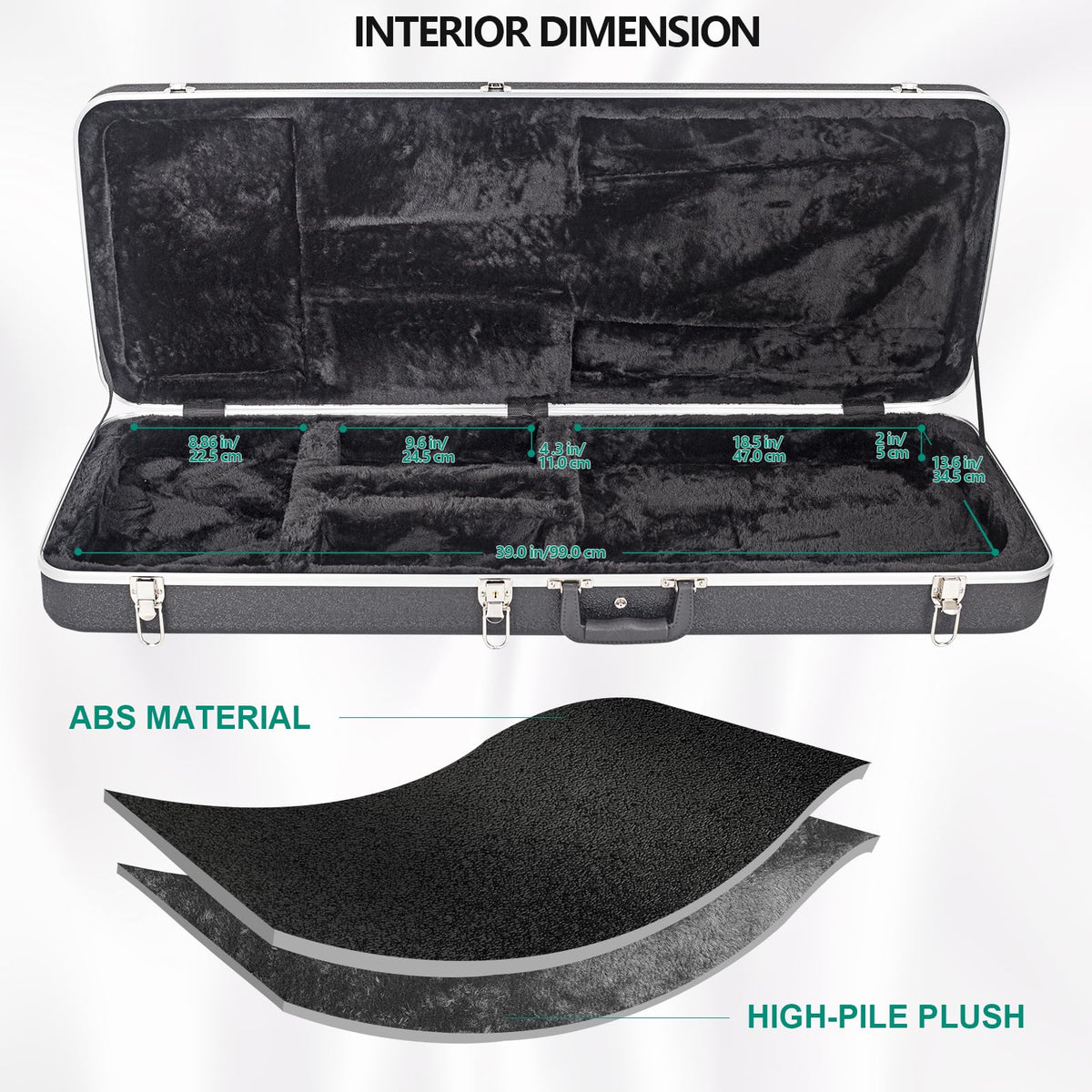 ABS Electric Guitar Hard Case 1.1 Inch Foam Plush Interior Black W53888