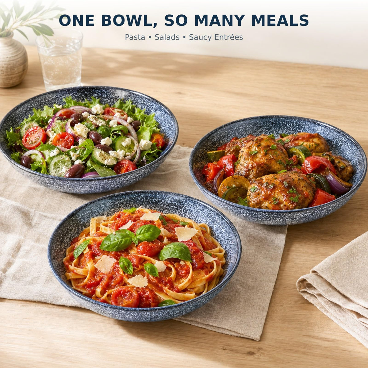 8-Inch Ceramic Pasta Bowls, Set of 4, Blue Glaze Z207848