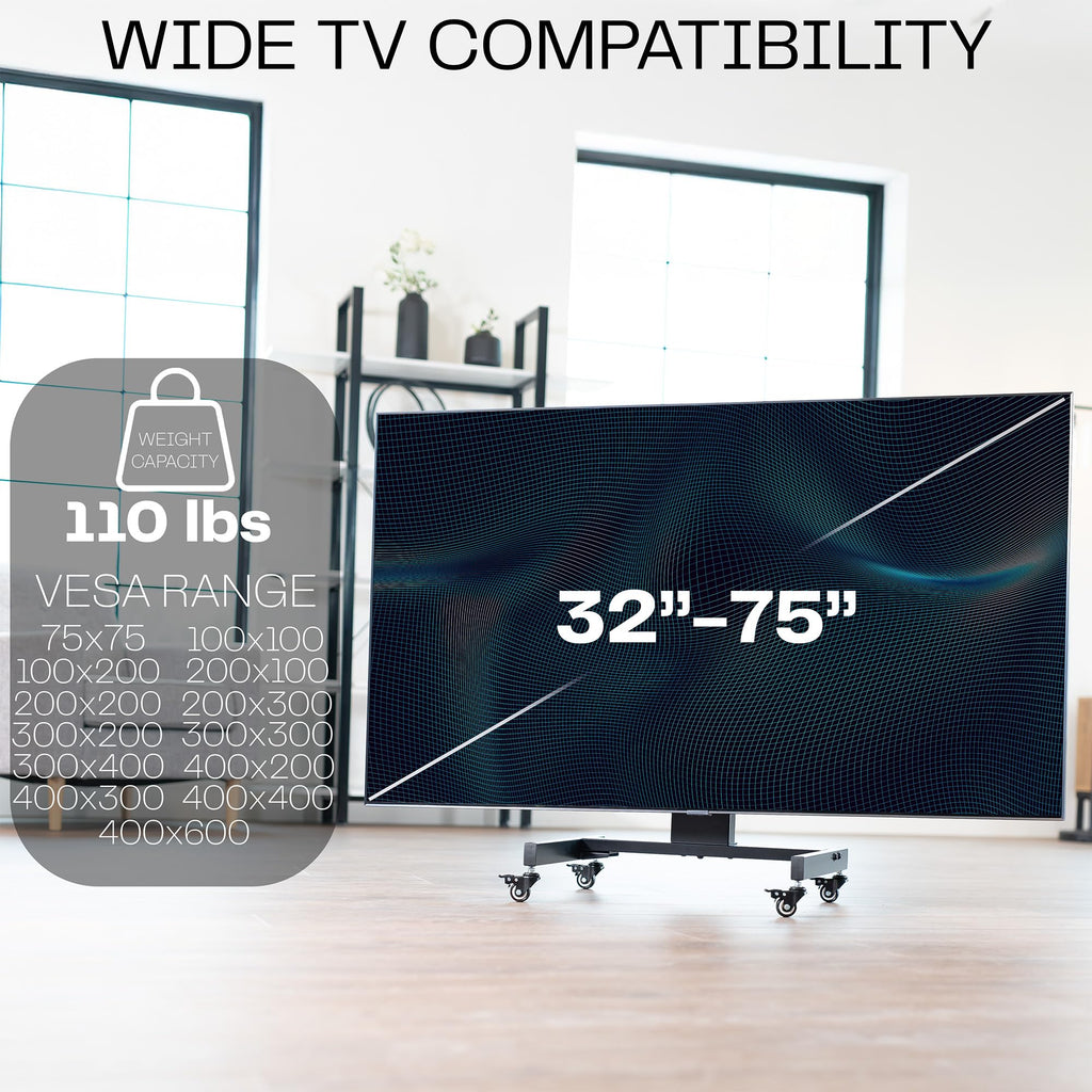 Low Height TV Cart for 32 to 75 inch Screens, Black Q87759