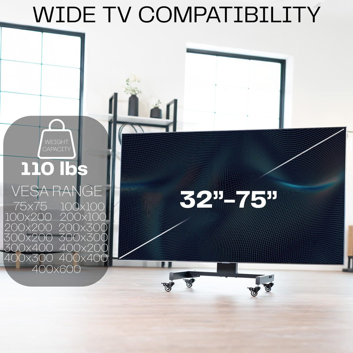 Low Height TV Cart for 32 to 75 inch Screens, Black Q87759