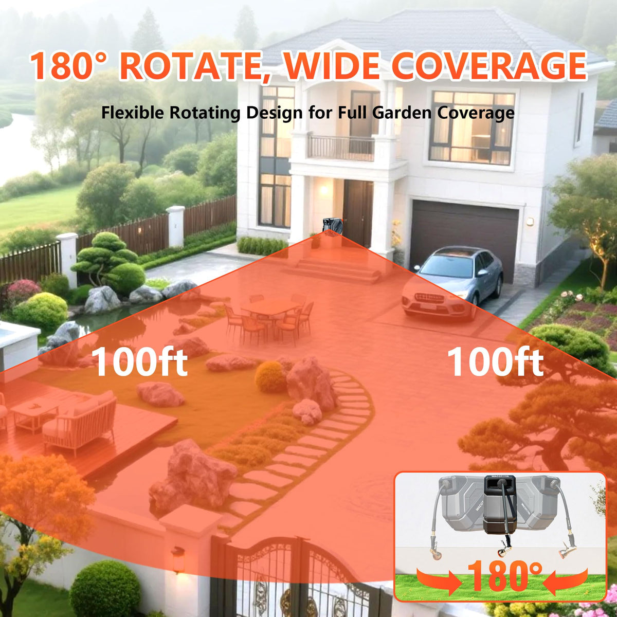 Retractable Garden Hose Reel, 5/8 in x100 ft Heavy Duty Wall Mount K5516