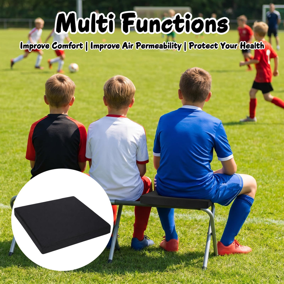 Black Portable Waterproof Stadium Seat Cushions with Handle Q29360