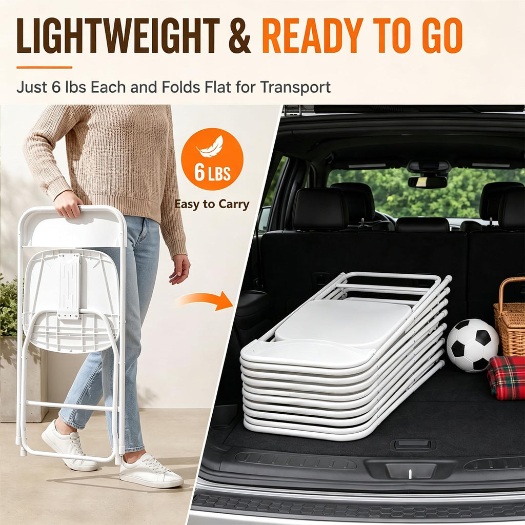 10 Pack White Heavy Duty Plastic Folding Chairs D6242