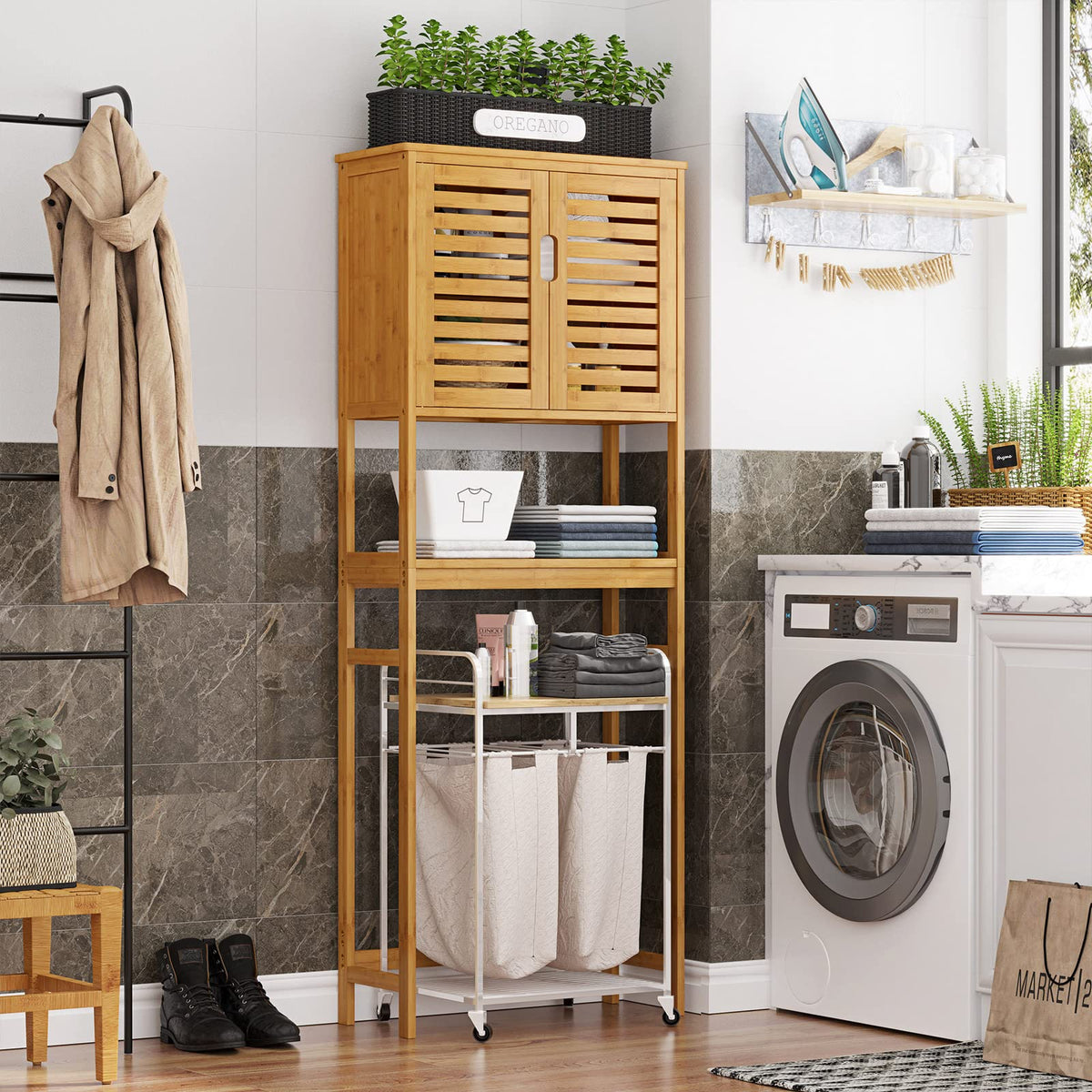 Over The Toilet Storage Cabinet with Adjustable Shelves Bamboo H38646