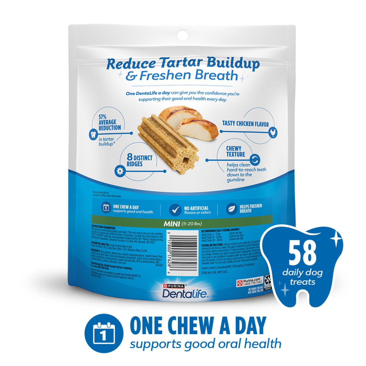Daily Oral Care Dog Treats for Small Dogs, 58 ct H76141