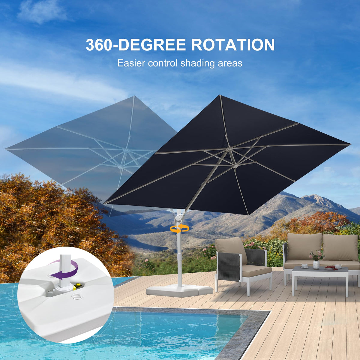 Navy Blue Aluminum Patio Umbrella with Base C34652
