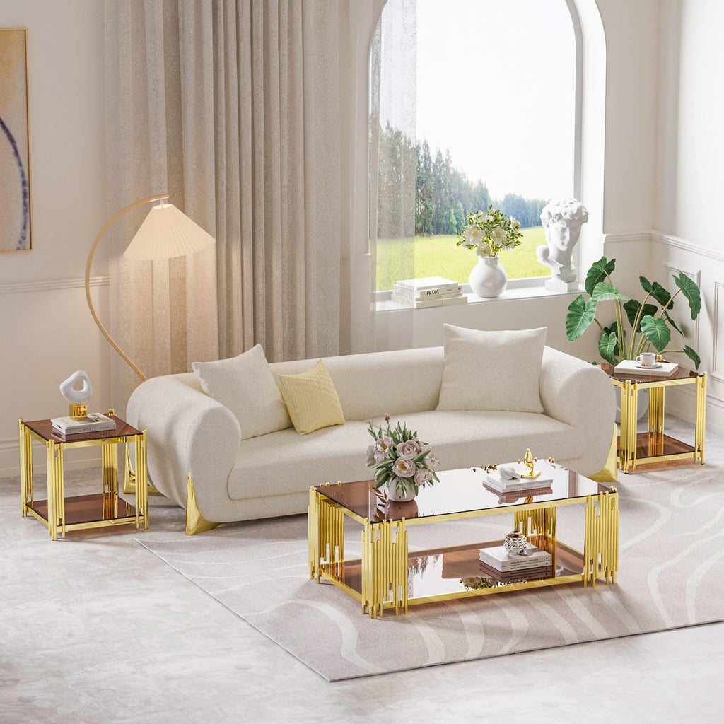 Gold Square Glass End Table, Set of 2 S74856