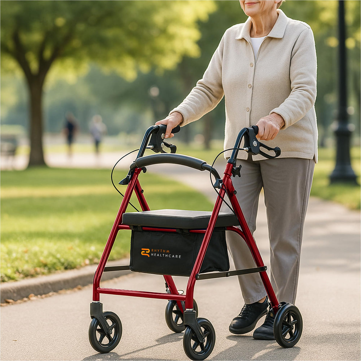 Red Aluminum 4 Wheel Rollator with Padded Seat D634997