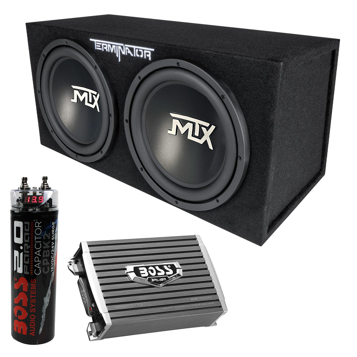Dual 12" Subwoofer Box with Amp, Wiring Kit, & Capacitor V642