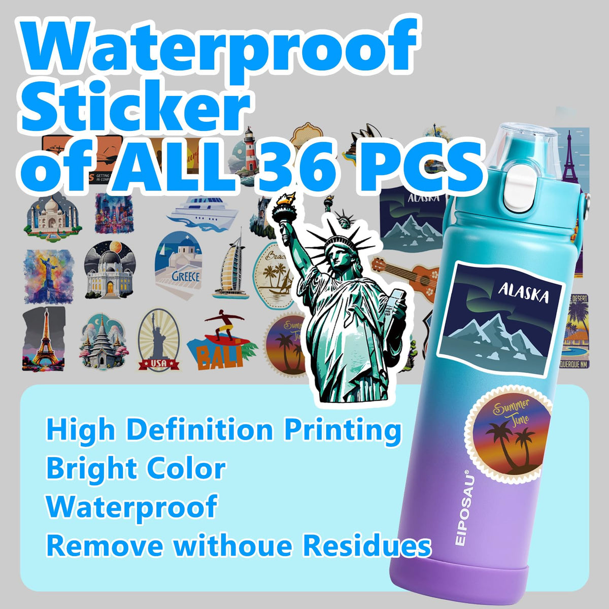 Insulated Water Bottle with Lid & Boot & Stickers, 24 oz P1976