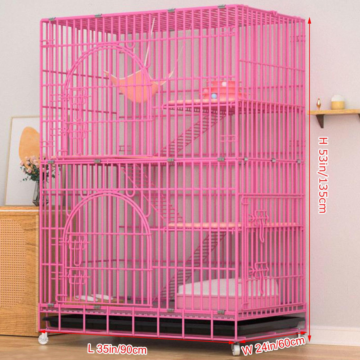 Collapsible Metal Wire Cat Cage with Wheels Q322