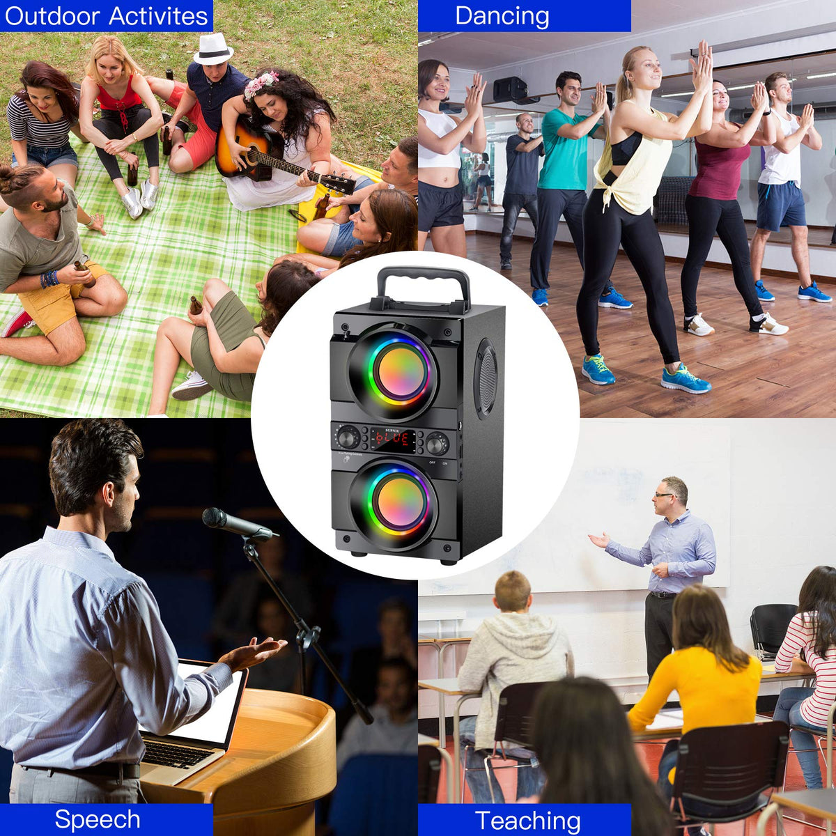 Portable Bluetooth Speaker with Double Subwoofer Heavy Bass T453589