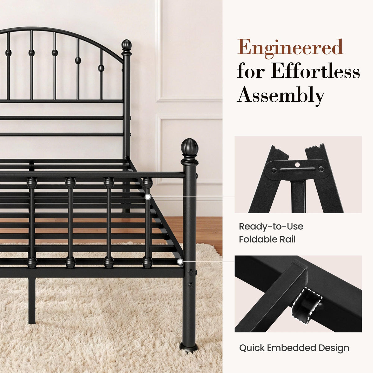 Full Size Metal Bed Frame with Tall Headboard R573
