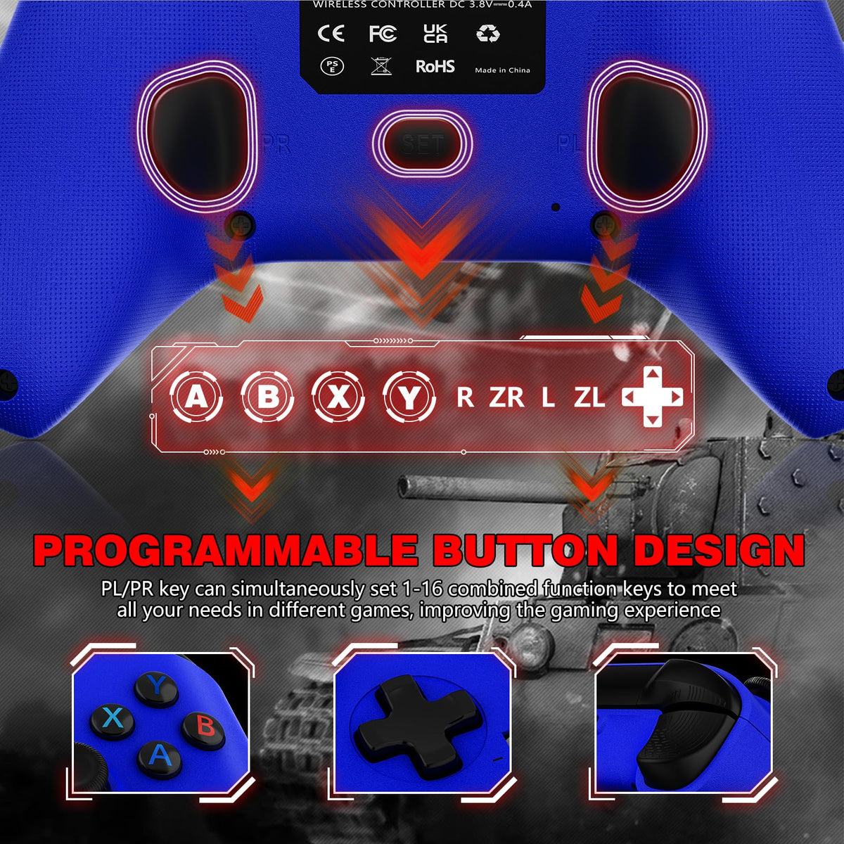 2 Pack Wireless Controller with Turbo Macro Hall Trigger Dual Vibration 3.5mm Audio Jack Built-in Battery 2.4GHz Adapter F478