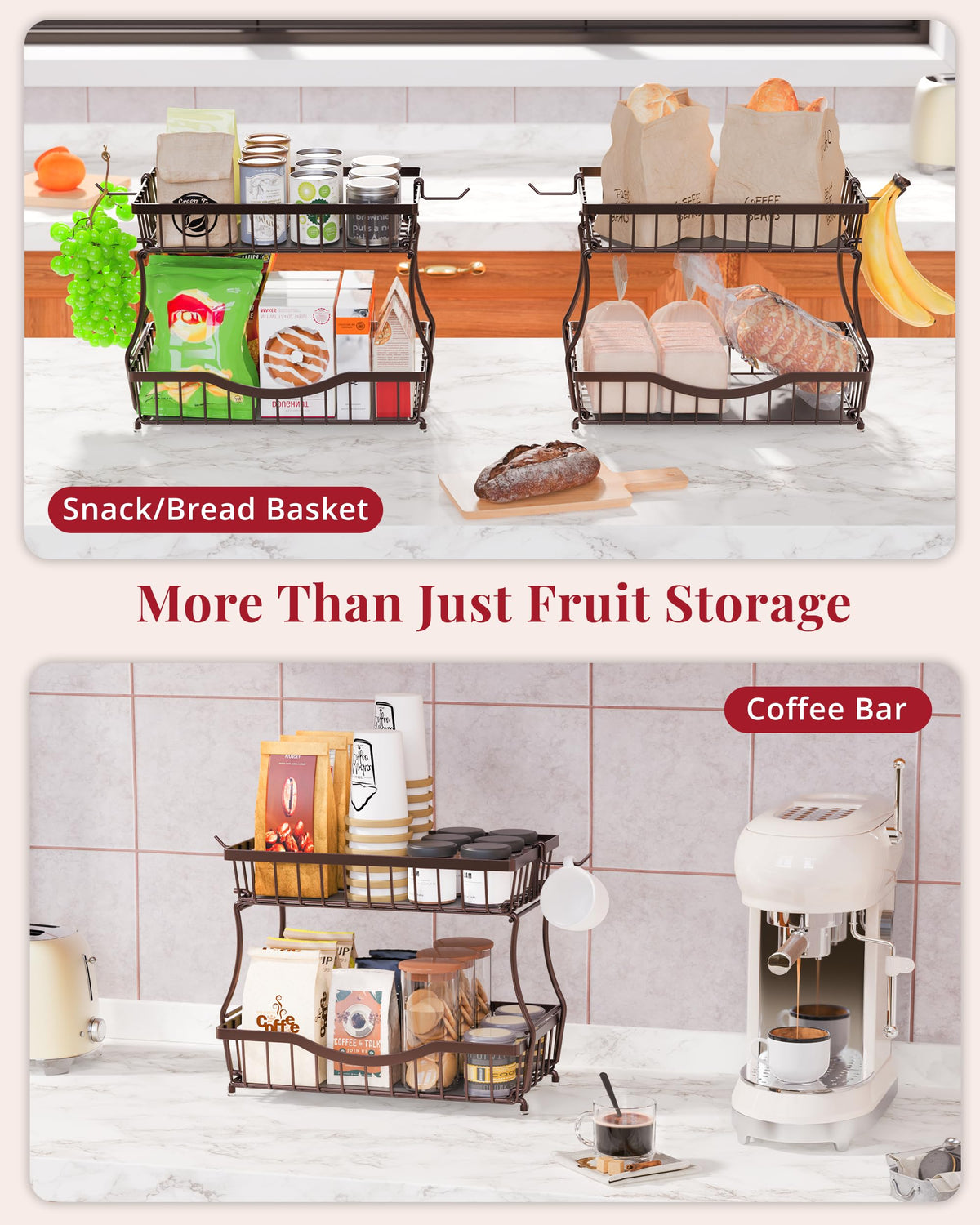 2 Tier Fruit Basket with 2 Banana Hangers J33710