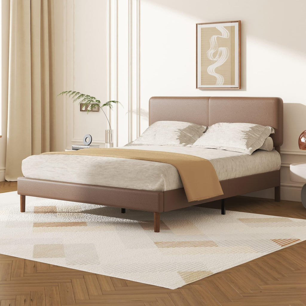 Minimalist Leather Bed Frame with Adjustable Headboard U4809