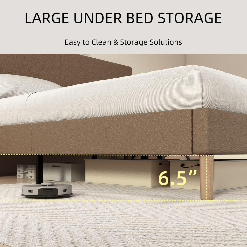 Minimalist Leather Bed Frame with Adjustable Headboard U4809