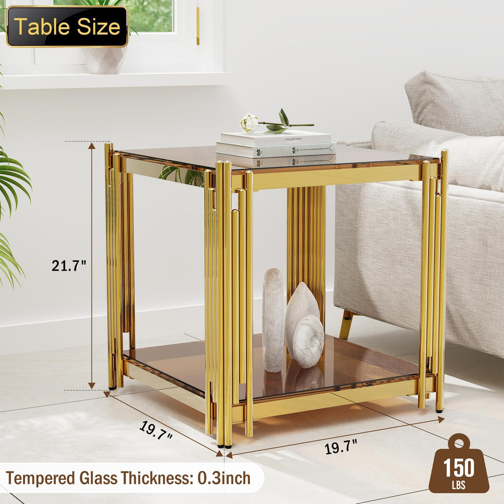 Gold Square Glass End Table, Set of 2 S74856