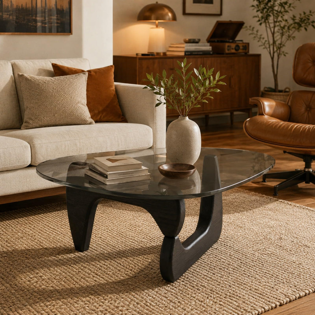 Glass Coffee Table with Wood Grain Base K2953
