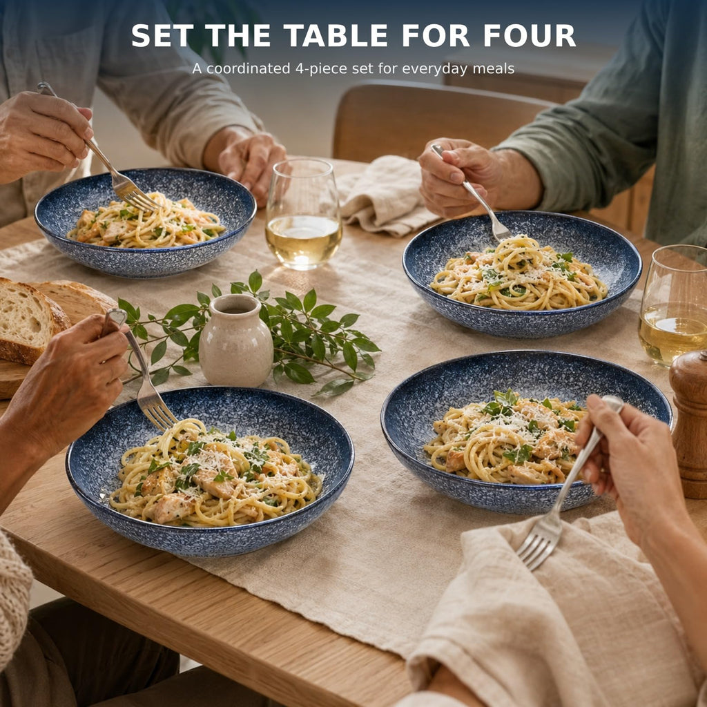 8-Inch Ceramic Pasta Bowls, Set of 4, Blue Glaze Z207848