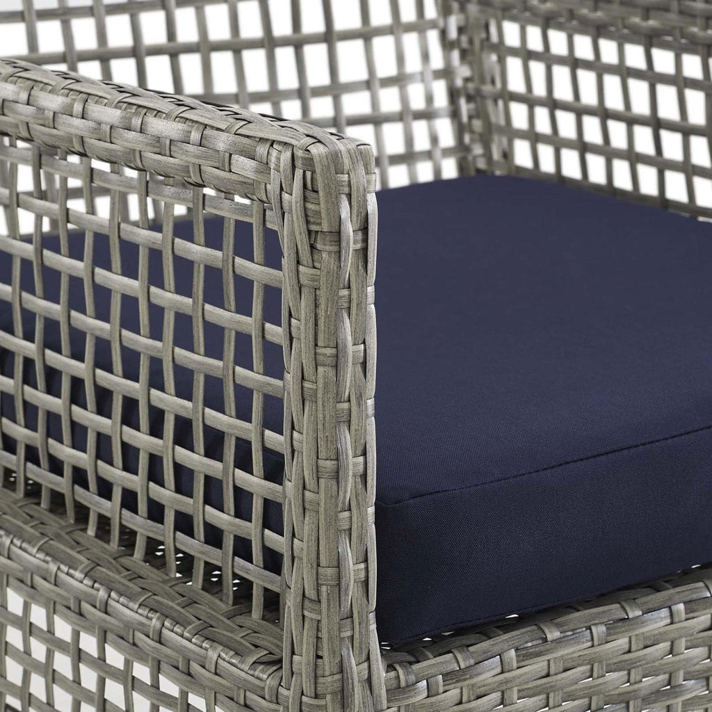 Gray Navy Wicker Rattan Outdoor Dining Arm Chair with Cushion Q67320