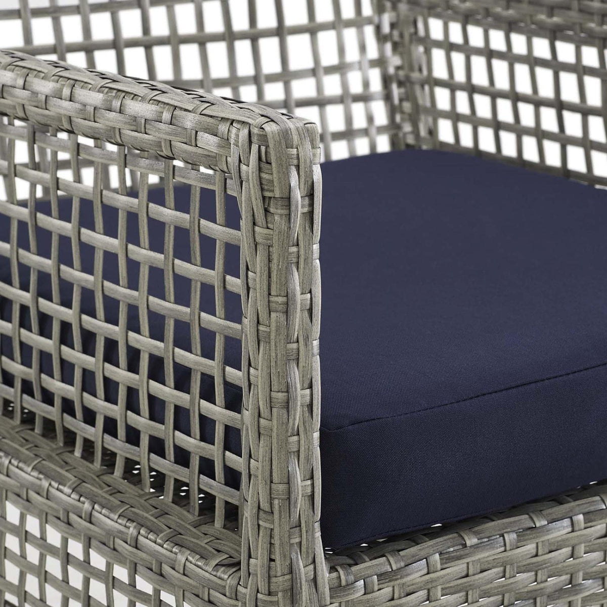 Gray Navy Wicker Rattan Outdoor Dining Arm Chair with Cushion Q67320