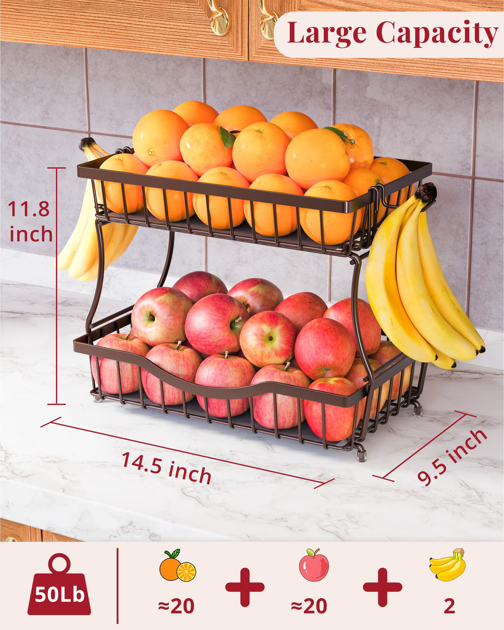 2 Tier Fruit Basket with 2 Banana Hangers J33710