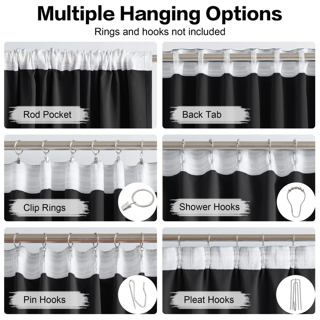 Black 102 Inches Long 2 Panels Blackout Curtains F243