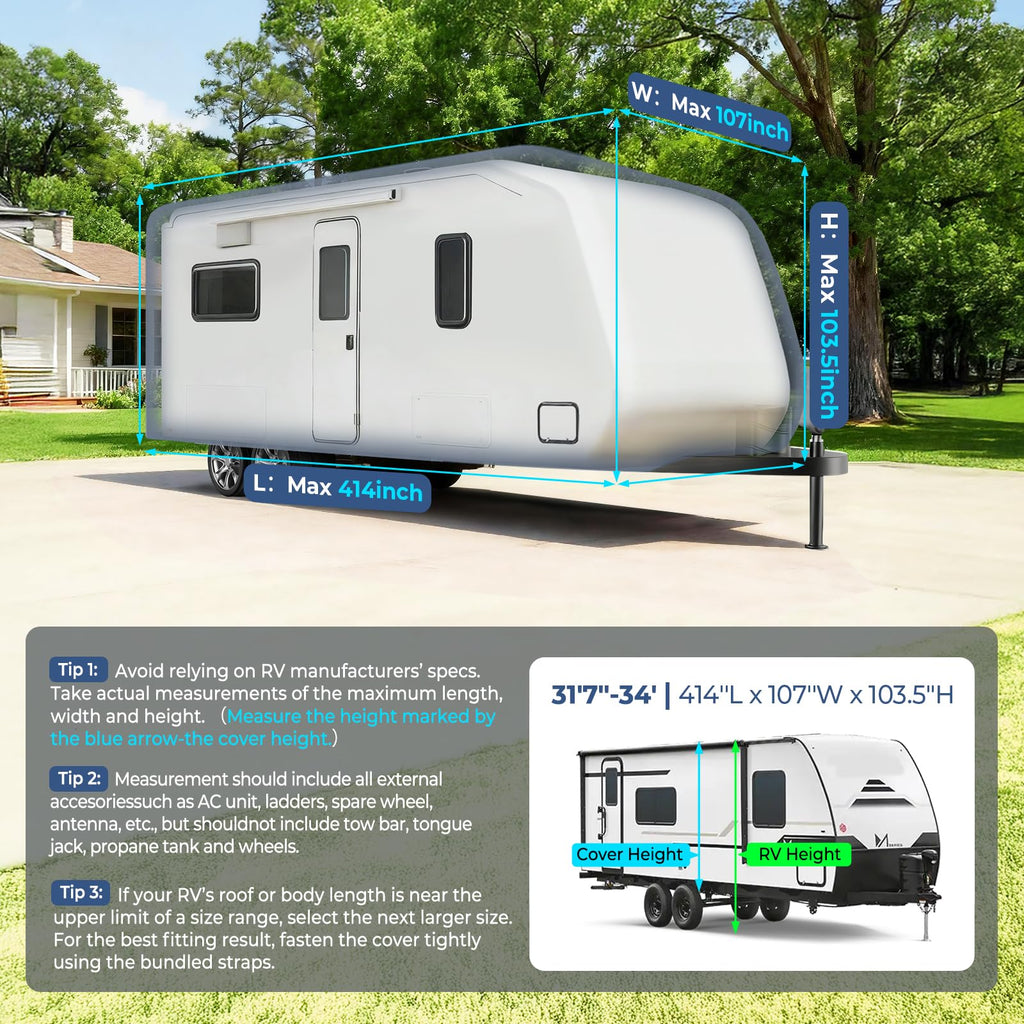 9-Layer Heavy Duty Waterproof Travel Trailer RV Cover M980309